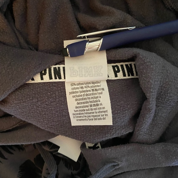 Victoria’s Secret PINK Sweater Zip up Hoodie Dark Gray Flowers Medium M - Picture 6 of 6